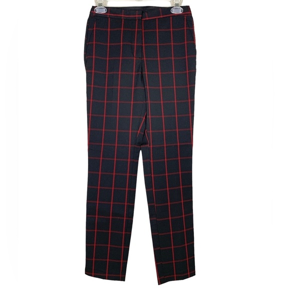 Zara Black and Red Windowpane Check Pants NWT - Picture 1 of 7